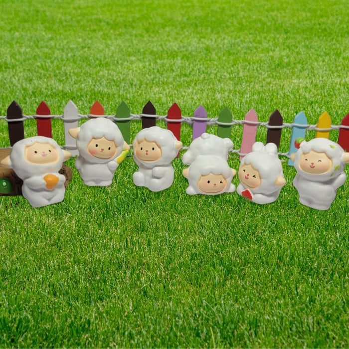 Wonderland (Set of 6 Mini Cute Sheep Miniature Figurines Animals Model Fairy Garden Miniature Moss Landscape