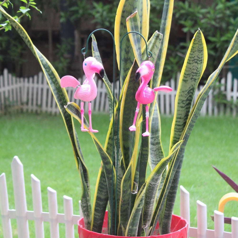 Pink Flamingo Hanging Garden Ornaments for Planters and Lawn Decor (Set of 2) – Weather-Resistant Outdoor Accents