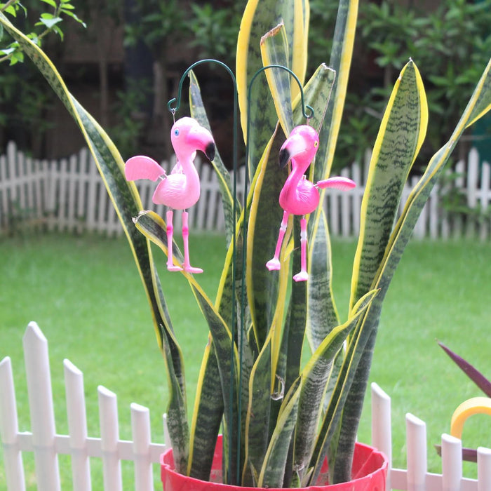 Pink Flamingo Hanging Garden Ornaments for Planters and Lawn Decor (Set of 2) – Weather-Resistant Outdoor Accents