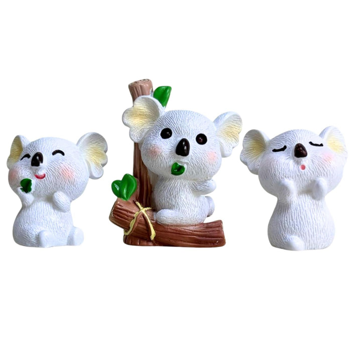Wonderland 3-Piece Miniature Koala Figurine Set – Cute Resin Koala Bear Ornaments for Fairy Gardens, Doll House Accessories, Diy Craft,Succulent Pots, and Home Decor