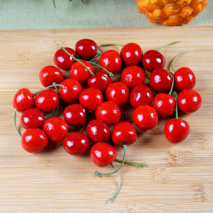 Wonderland Realistic Artificial Red Cherries - Set of 20 Simulation Fruit for Home Decor, Crafting & Photography Props