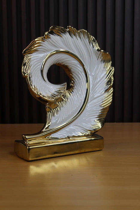 Golden Spiral Feather Figurine | Elegant Decorative Home Accent