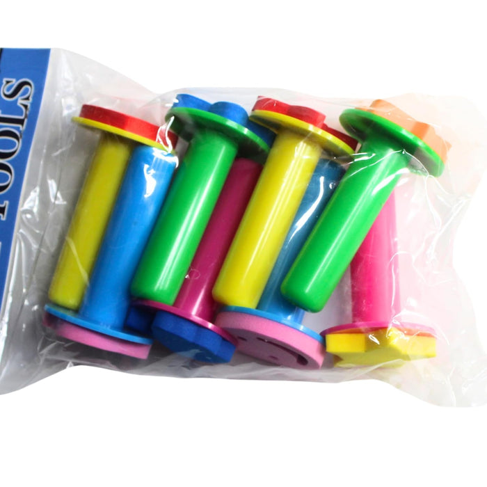 6Pc Foam Stamp Set with Long Plastic Handle – Extended Reach Stamps for Crafting and Art