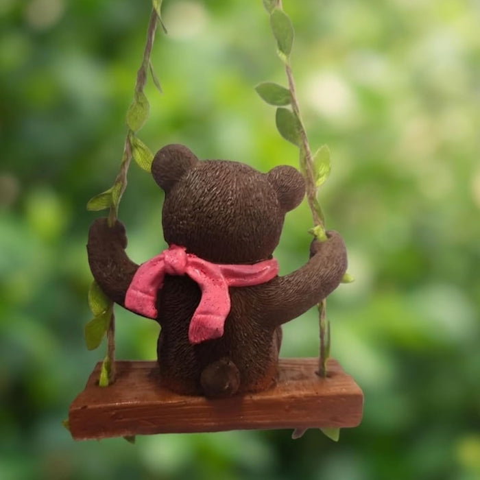 Adorable Hanging Garden Bear on Swing