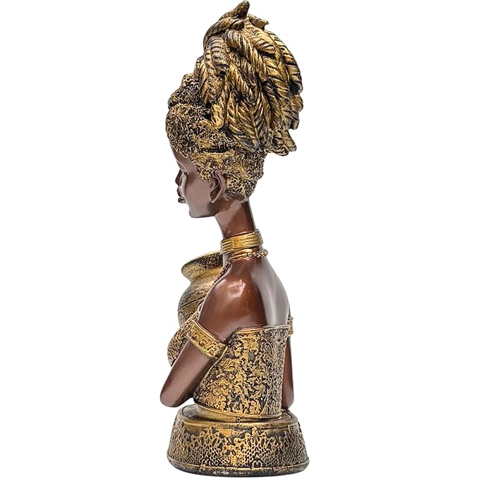 Wonderland Elegant Heritage Woman Figurine – Handcrafted Decorative Statue with Ornate Jar – Antique Bronze & Metallic Golden Accents for Home Styling