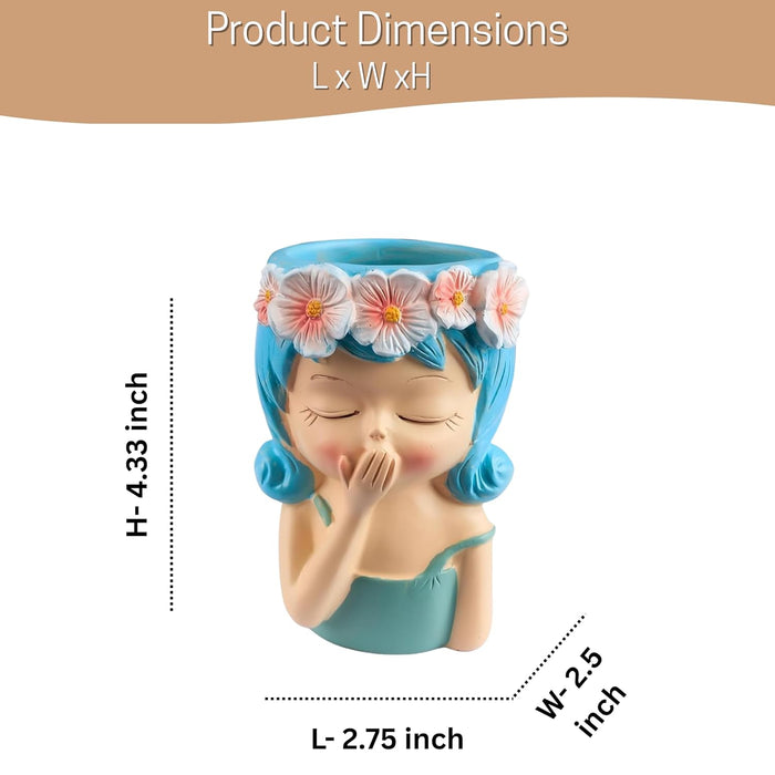 Whimsical 4.3 Inch Girl Succulent Planters – Set of 2 Hand-Painted Resin Face Pots with Flower Crowns for Indoor Home & Office Decor- Plant Not Included