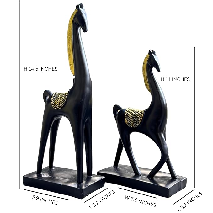 Black and Golden Horse Showpiece Set of 2 for Home Decoration