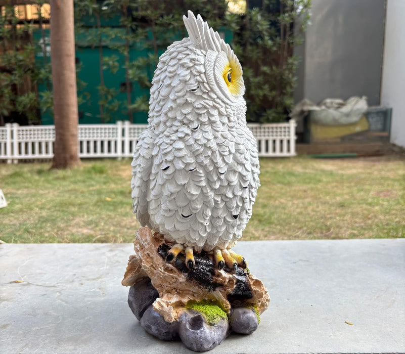 Wonderland White Owl Figurine on Branch - Resin Wildlife Garden & Home Decor Statue