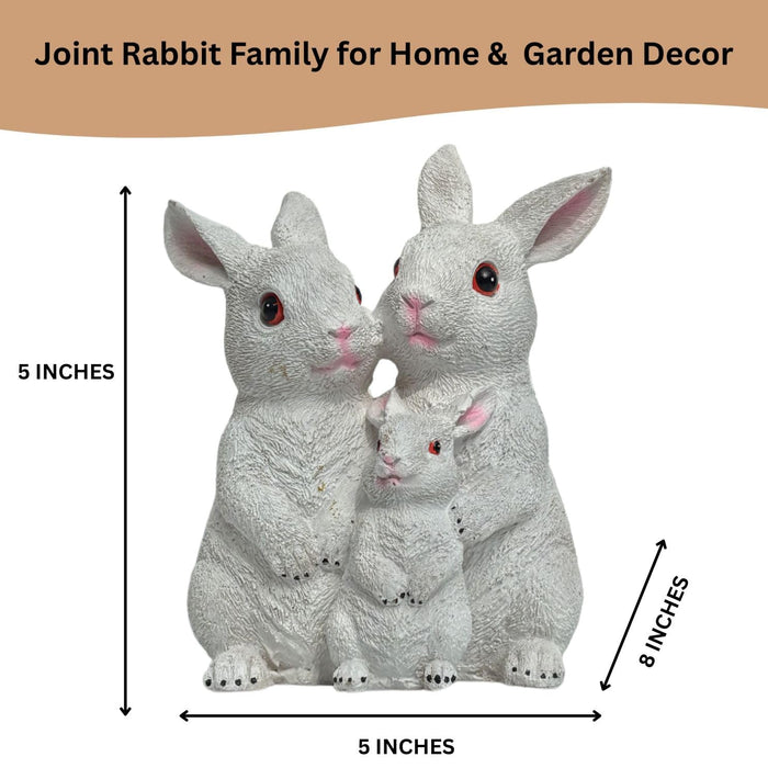 5 Inch White Rabbit Family Statue for Garden Décor|Outdoor Décor for Garden, Yard, Lawn, Patio| Gifting Purpose| Balcony Decoration