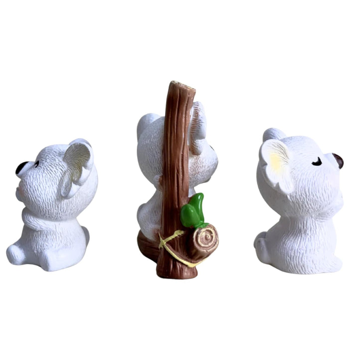 Wonderland 3-Piece Miniature Koala Figurine Set – Cute Resin Koala Bear Ornaments for Fairy Gardens, Doll House Accessories, Diy Craft,Succulent Pots, and Home Decor