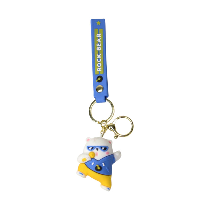 Wonderland Rock Bear Keychain in Blue 2-in-1 Cartoon Style Keychain and Bag Charms Fun and Functional Accessories for Bags and Keys