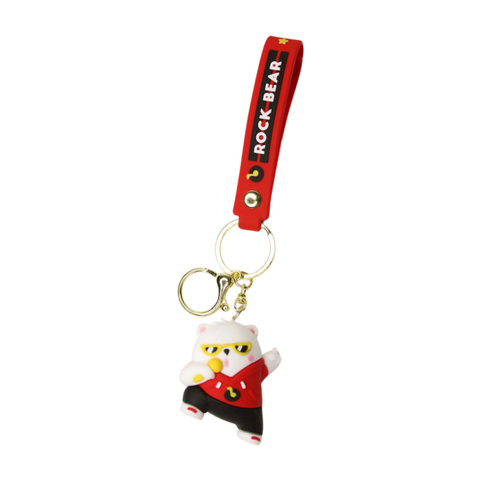 Wonderland Rock Bear Keychain in Red 2-in-1 Cartoon Style Keychain and Bag Charms Fun and Functional Accessories for Bags and Keys