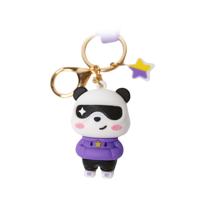 Wonderland Panda Specs Keychain in Purple 2-in-1 Cartoon Style Keychain and Bag Charms Fun and Functional Accessories for Bags and Keys