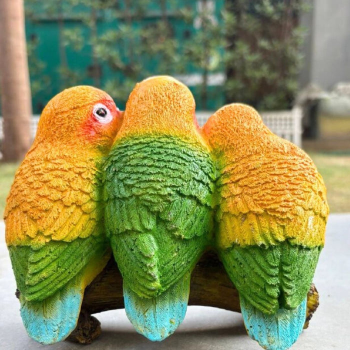 Wonderland Colorful Lovebirds on a Log Figurine - Garden & Home Decor
