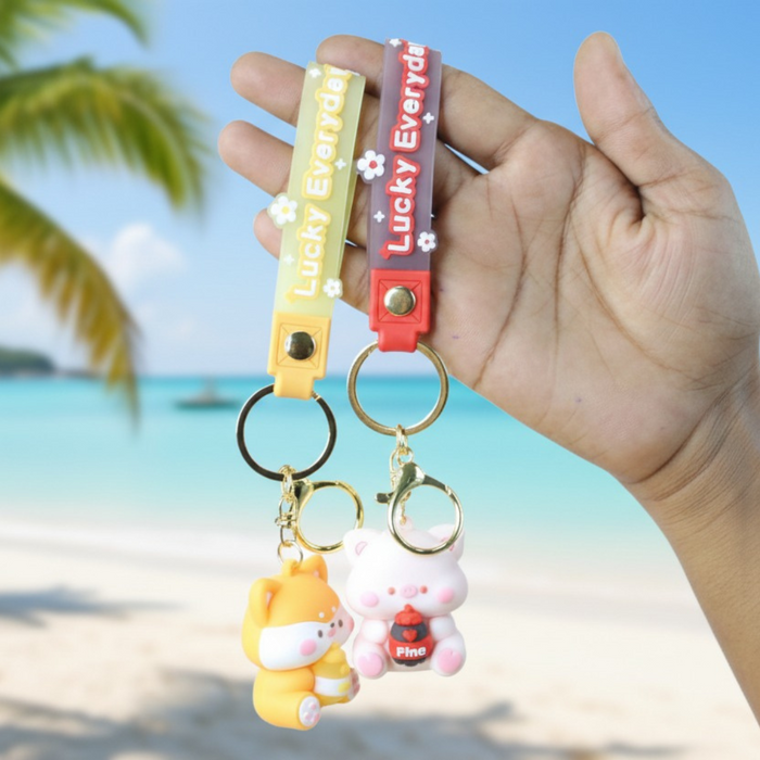 Wonderland Kawaii style ( set of 2) Animal Character Keychains – Cat & Pig Set Keyrings for Bags & Keys
