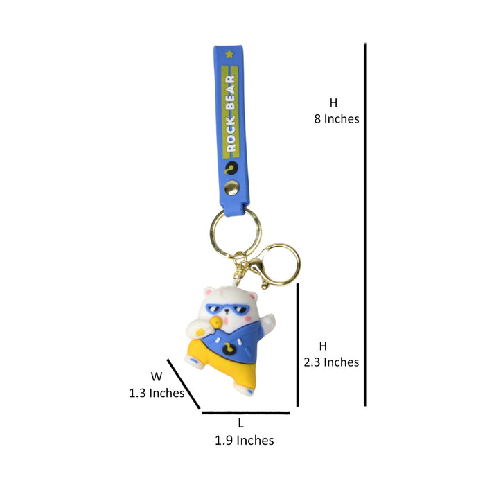 Wonderland Rock Bear Keychain in Blue 2-in-1 Cartoon Style Keychain and Bag Charms Fun and Functional Accessories for Bags and Keys