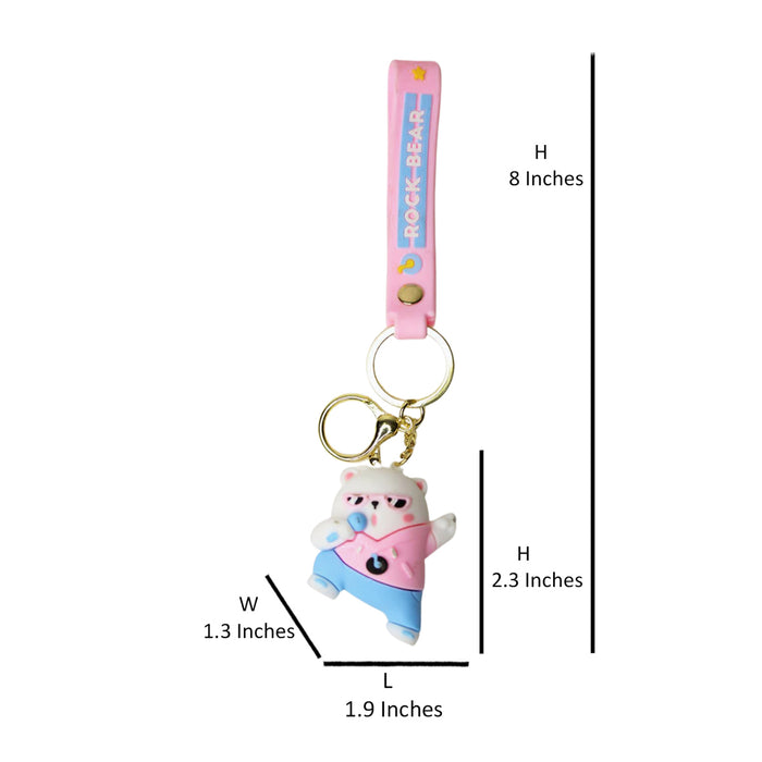 Wonderland Rock Bear Keychain in Pink 2-in-1 Cartoon Style Keychain and Bag Charms Fun and Functional Accessories for Bags and Keys