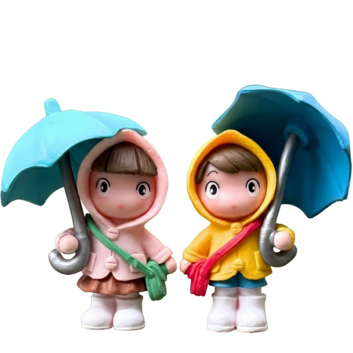 Wonderland Set of 2 Miniature Boy in Yellow Raincoat – Waterproof Resin Fairy Garden Accessories – Adorable Dollhouse Decor & DIY Craft Figurines – Whimsical Rainy Day Gift