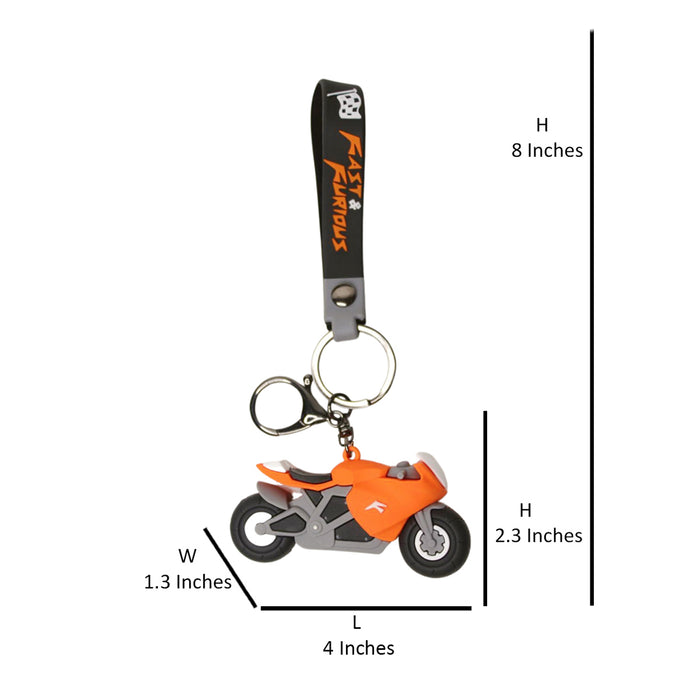 Wonderland bike Keychain in orange 2-in-1 Cartoon Style Keychain and Bag Charms Fun and Functional Accessories for Bags and Keys