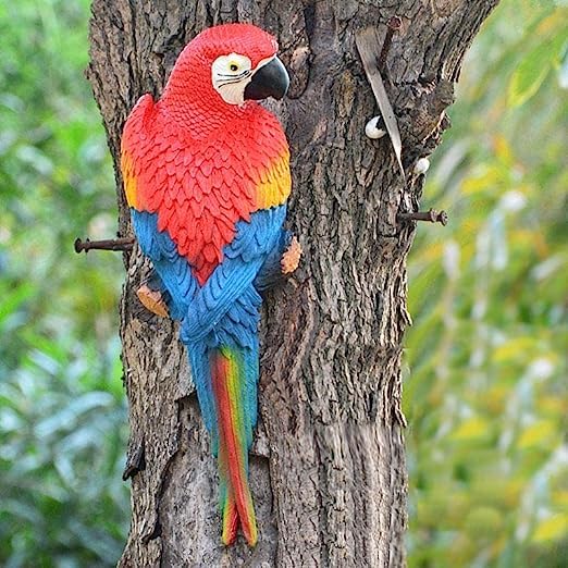 Tropical Parrot Wall Decor Set (Green & Red Macaws)Life Like Bird Sculptures | Lawn Figurines| Garden Décor