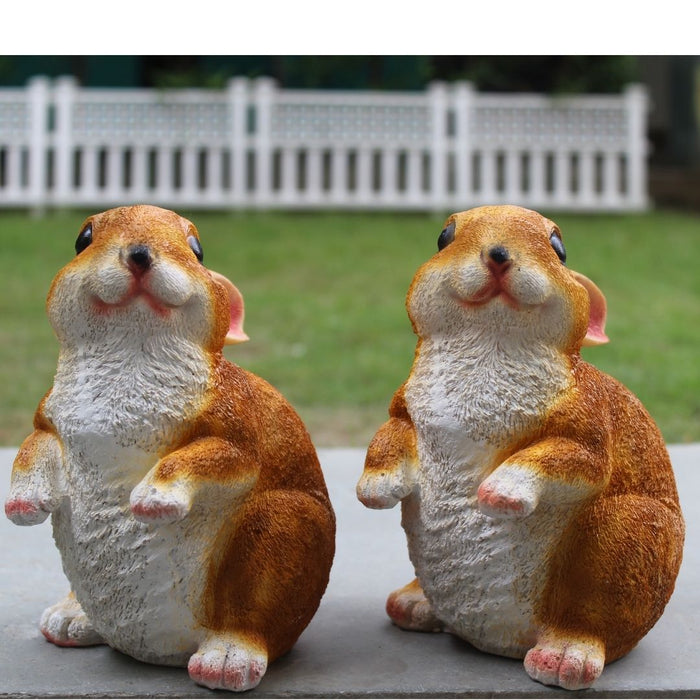 Wonderland Pair of Small Sitting Rabbit Garden Statues - Durable Resin Bunny Figurines for Outdoor and Indoor Decor