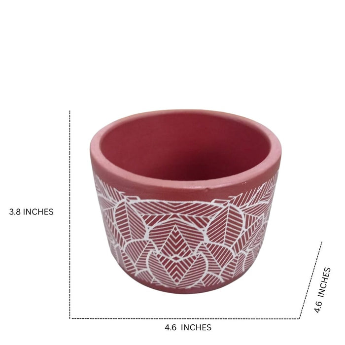 Wonderland Terracotta Colour Ceramic Planter/Pot with White Leaf Design for Indoor/Outdoor Decor - Small/Medium