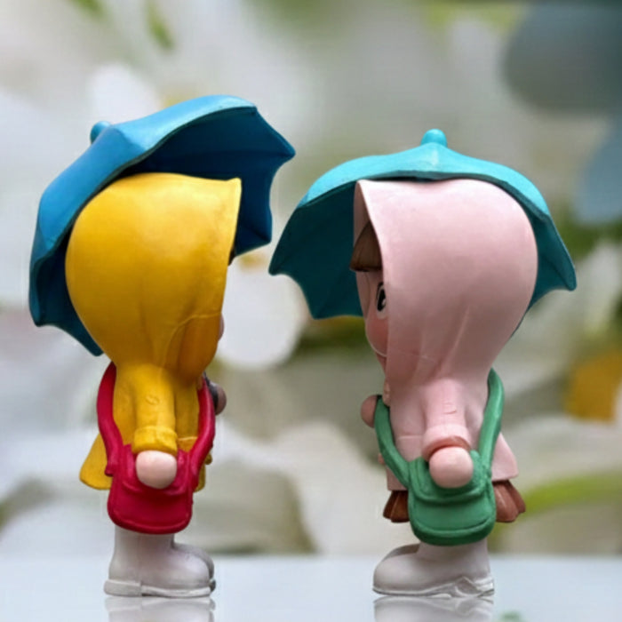 Wonderland Set of 2 Miniature Boy in Yellow Raincoat – Waterproof Resin Fairy Garden Accessories – Adorable Dollhouse Decor & DIY Craft Figurines – Whimsical Rainy Day Gift