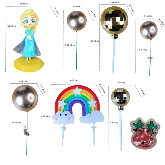 Wonderland Princess Elsa Cake Topper Set with Rainbow, Gold Balloon Ornaments, and Party Decorations - Perfect for Kids' Birthday, Baby Shower, and Theme Parties