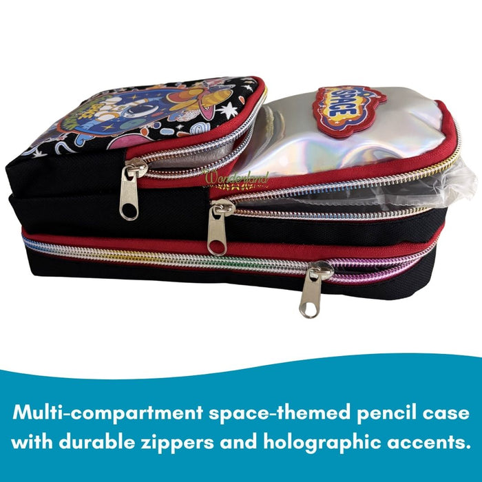 Holographic Space Explorer  Backpack Case – Multi-Pocket Astronaut Stationery Pouch