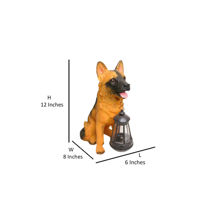 Wonderland German Shephard Statue with solar lantern| resin dog statue |  Decorative dog for garden