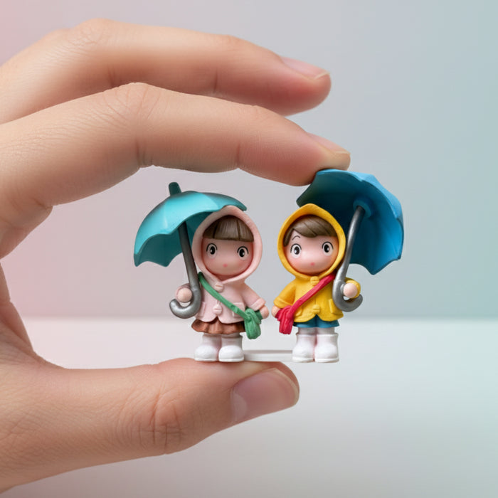 Wonderland Set of 2 Miniature Boy in Yellow Raincoat – Waterproof Resin Fairy Garden Accessories – Adorable Dollhouse Decor & DIY Craft Figurines – Whimsical Rainy Day Gift