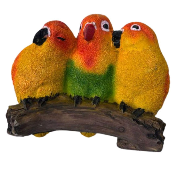 Wonderland Colorful Lovebirds on a Log Figurine - Garden & Home Decor
