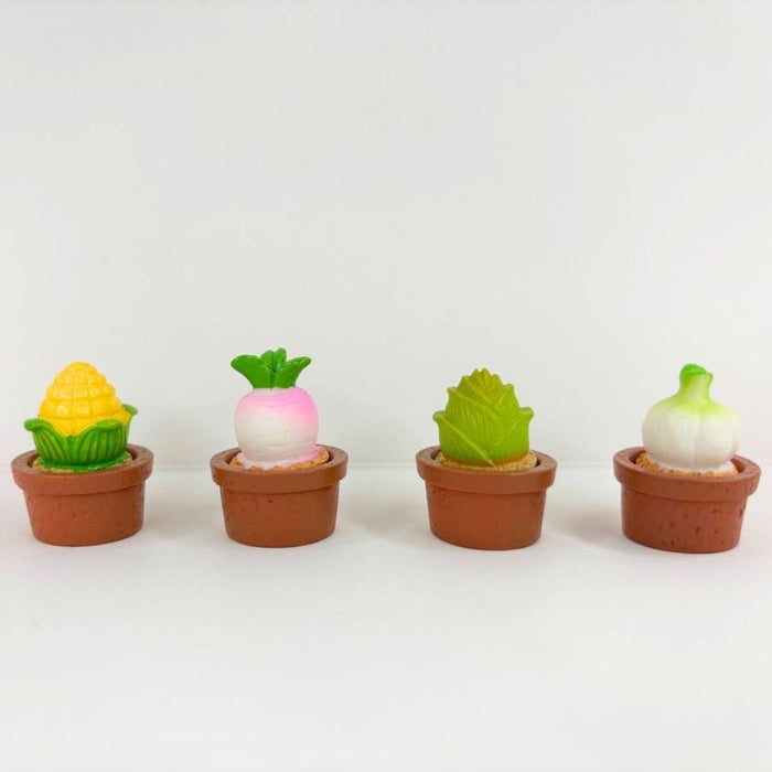 Wonderland 4-Pack Miniature Potted Vegetable Figurines | Cute Garden Decor Set for Fairy Gardens, Terrariums & Planters