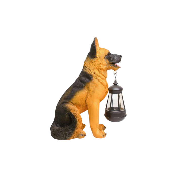 Wonderland German Shephard Statue with solar lantern| resin dog statue |  Decorative dog for garden