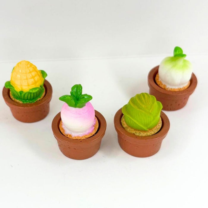 Wonderland 4-Pack Miniature Potted Vegetable Figurines | Cute Garden Decor Set for Fairy Gardens, Terrariums & Planters