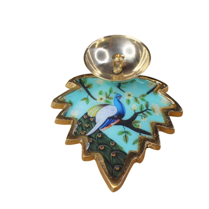 Wonderland  3.1 inch   Brass Diya|Oil Lamp with Leaf Design|Pichwai Art Diya