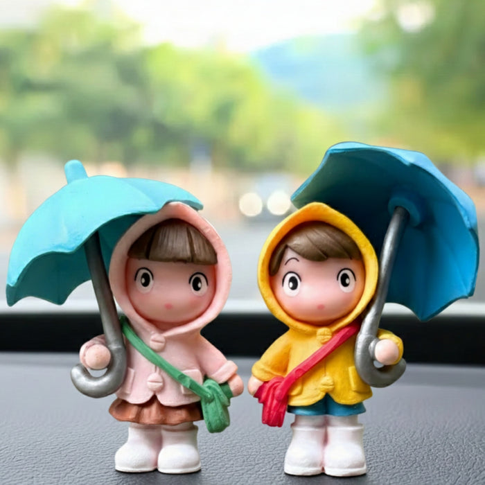 Wonderland Set of 2 Miniature Boy in Yellow Raincoat – Waterproof Resin Fairy Garden Accessories – Adorable Dollhouse Decor & DIY Craft Figurines – Whimsical Rainy Day Gift