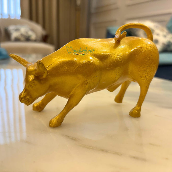 Wonderland Golden Bull Showpiece | Financial Symbol Decor | Gold Desk Statue for Office and Home