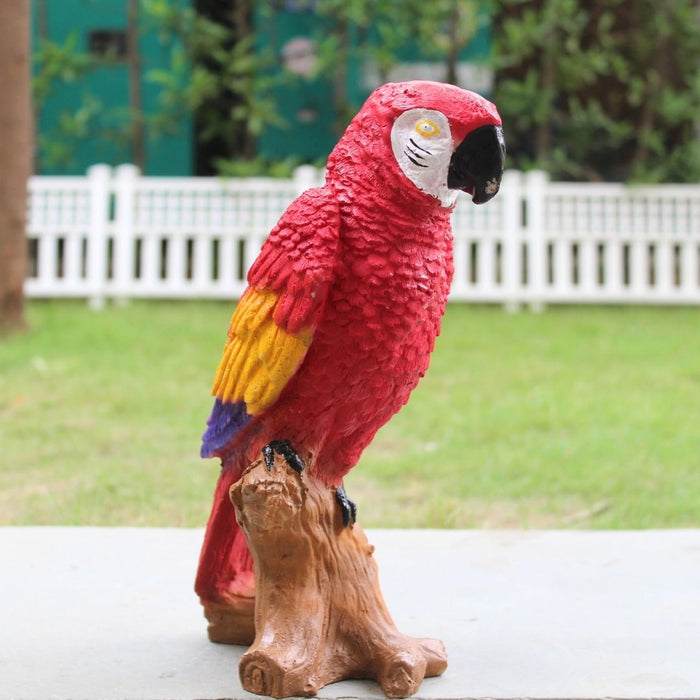 Wonderland Parrot Statue - Vibrant Tropical Bird Figurine on Perch for Garden, Patio, or Home Decor