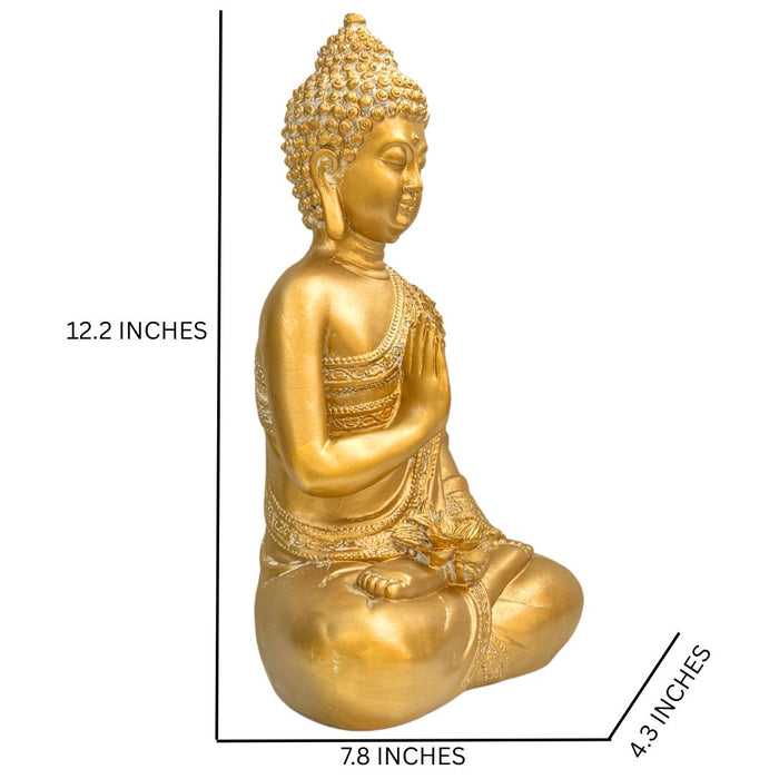 Wonderland Large 13-Inch Golden Meditating Buddha Statue – Premium Decorative Idol for Home Entrance, Living Room, and Gifting | Elegant Buddha Showpiece with Floral Engravings
