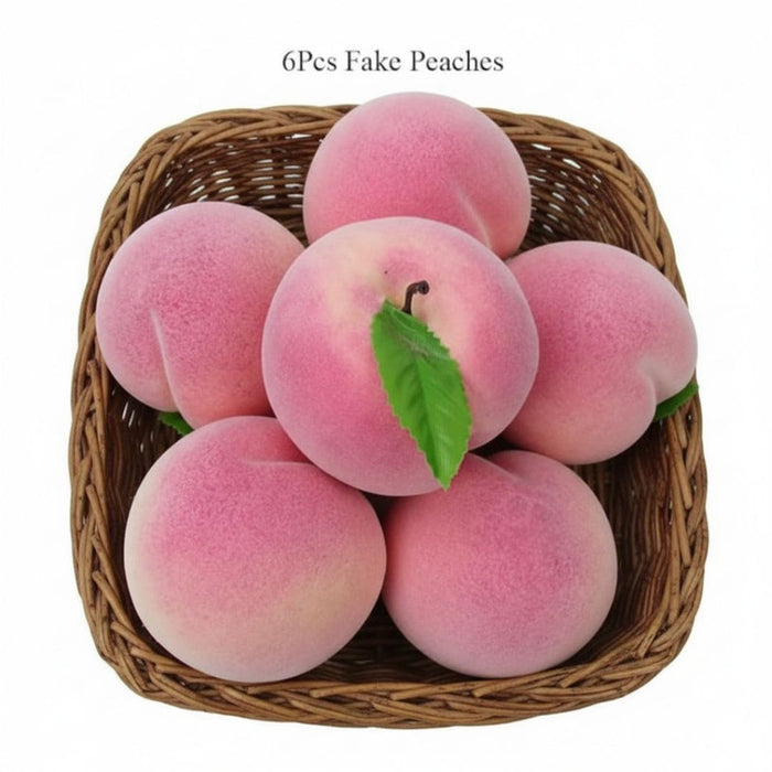 Artificial  Peaches Set of 6 with Green Leaves