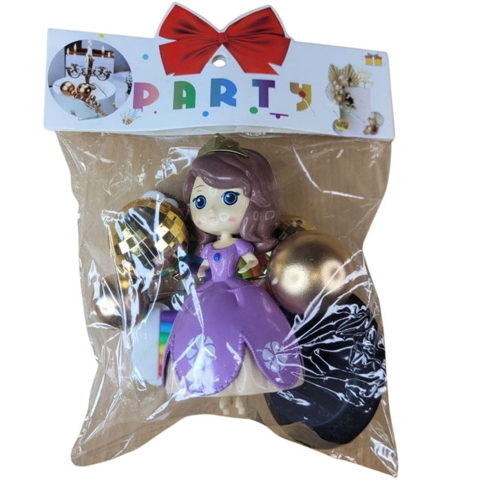 Wonderland Princess Cake Topper Set - Purple Dress Doll with Gold Disco Ball & Party Accessories for Kids' Birthday Decoration, Theme Party Supplies