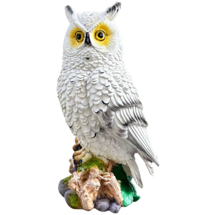 Wonderland White Owl Figurine on Branch - Resin Wildlife Garden & Home Decor Statue