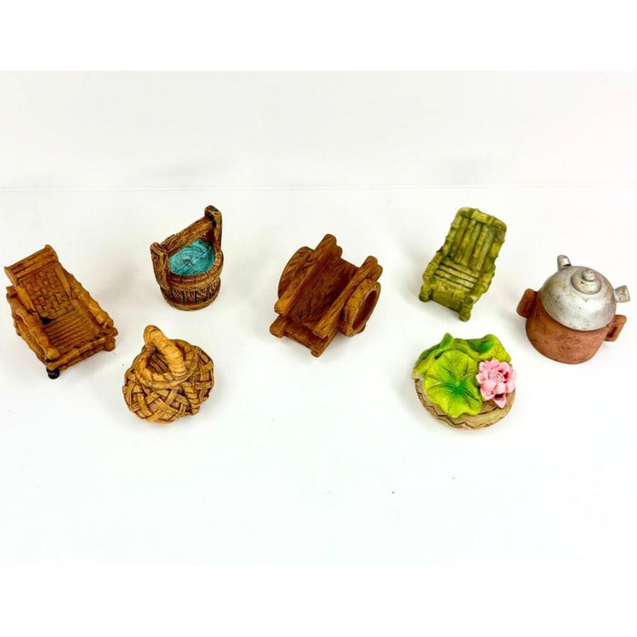 Wonderland 7-Piece Miniature Rustic Furniture & Accessories Set | Fairy Garden, Dollhouse & Terrarium Decor