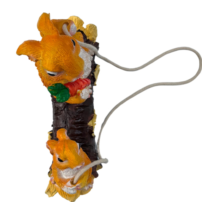 Wonderland Hand-Painted Hanging Garden Swing – Whimsical Rabbit & Squirrel Duo on Log with Carrot – Weather-Resistant Resin Outdoor Decor