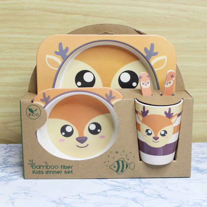 Wonderland Deer style (Set of 5 Pcs) Eco-Friendly Kids Bamboo Fiber Tableware Set/Bamboo Fiber Dinner Set/Dinnerware/Divided Plate for Babies