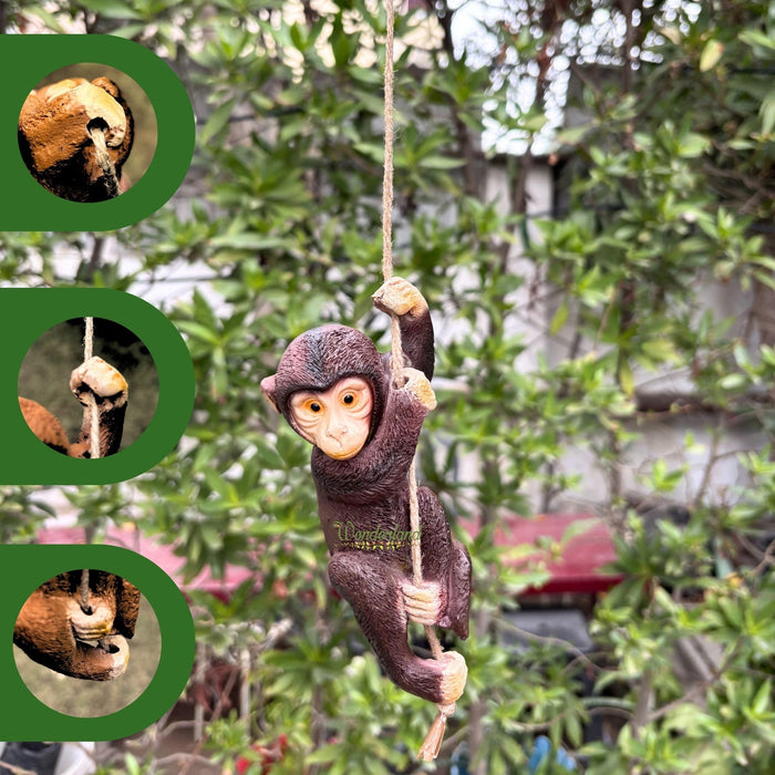 Set of 2 Hand-Painted Hanging Monkey Tree Sculpture – Whimsical Outdoor Garden Figurine with Durable Rope