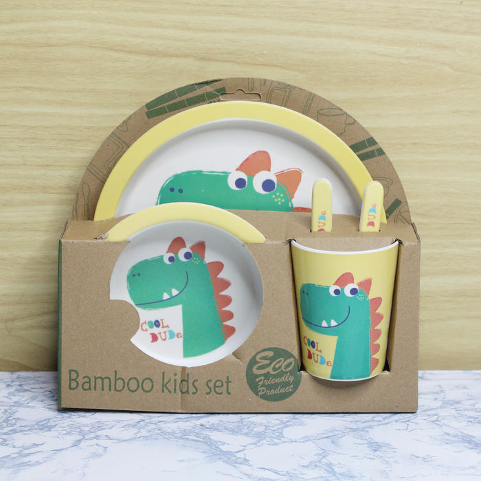 Wonderland Dinasaur style (Set of 5 Pcs) Eco-Friendly Kids Bamboo Fiber Tableware Set/Bamboo Fiber Dinner Set/Dinnerware/Divided Plate for Babies