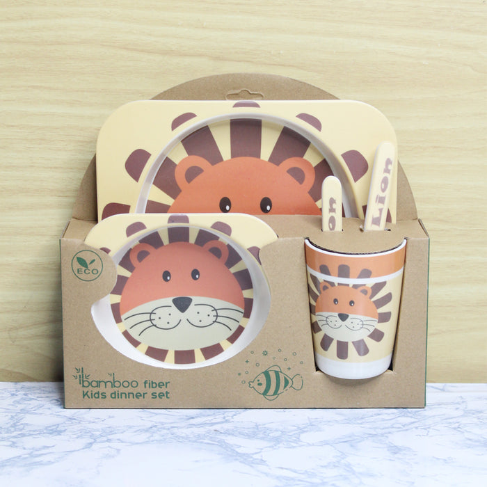 Wonderland Happy Lion style (Set of 5 Pcs) Eco-Friendly Kids Bamboo Fiber Tableware Set/Bamboo Fiber Dinner Set/Dinnerware/Divided Plate for Babies