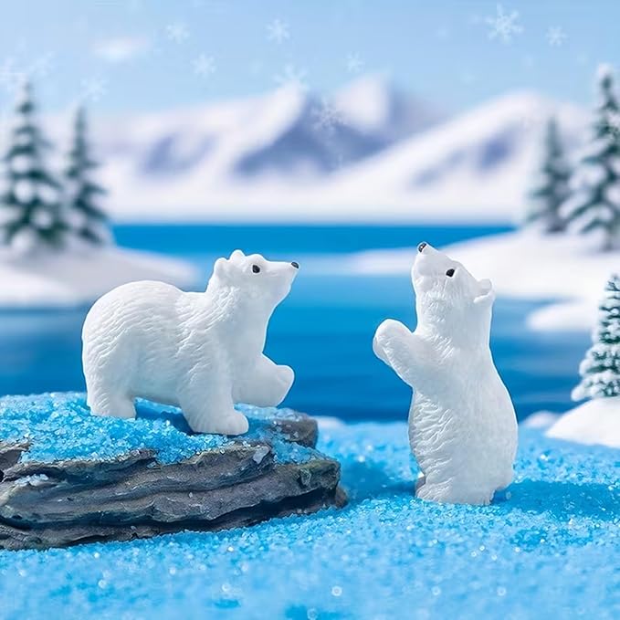 Wonderland Miniature Arctic Bear Figurine Set – 3 Piece Small White Bear Resin Sculptures for Crafts, Desk Decor, and Miniature Displays| Fairy Garden Accessory | Doll House